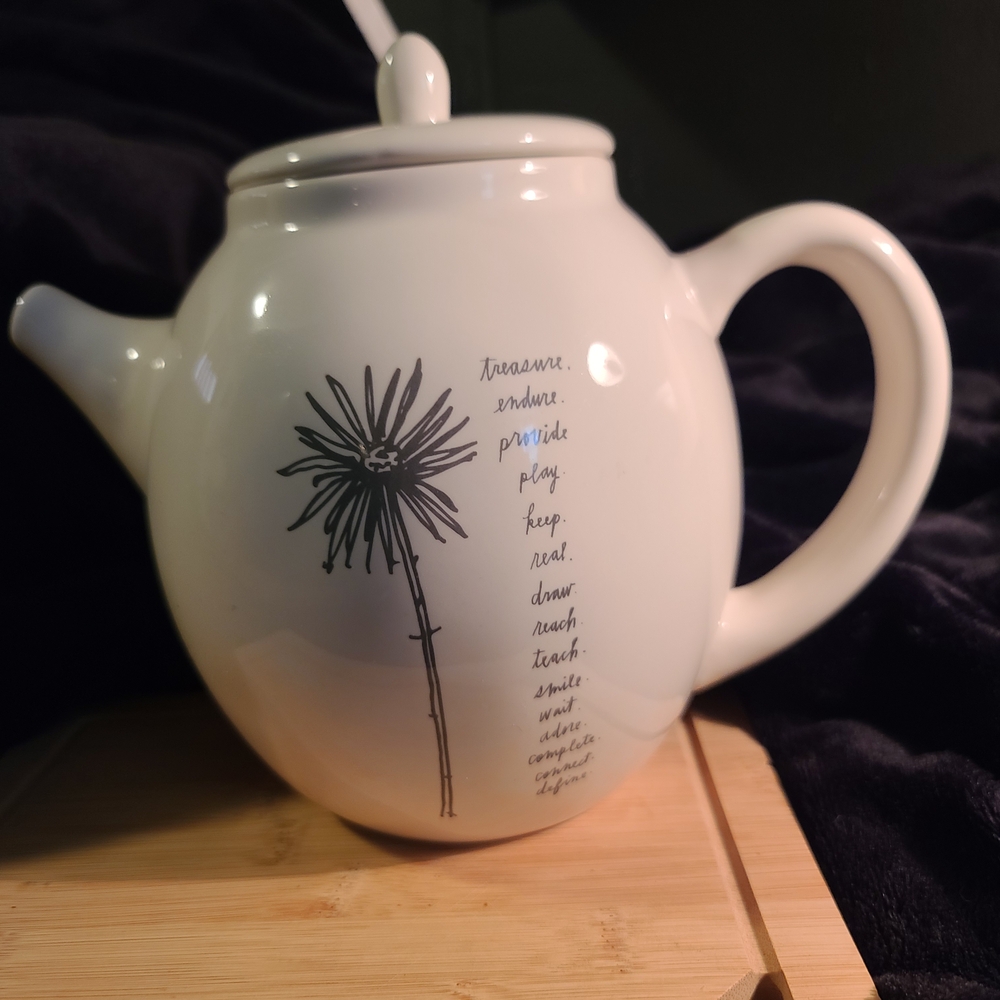 White Teapot with Black Floral Design